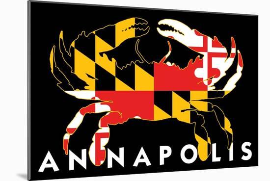 Annapolis, Maryland - Crab Flag (Black with White Text)-Lantern Press-Mounted Art Print