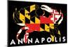 Annapolis, Maryland - Crab Flag (Black with White Text)-Lantern Press-Mounted Art Print