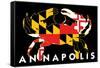 Annapolis, Maryland - Crab Flag (Black with White Text)-Lantern Press-Framed Stretched Canvas