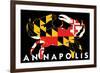 Annapolis, Maryland - Crab Flag (Black with White Text)-Lantern Press-Framed Premium Giclee Print