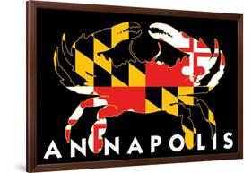 Annapolis, Maryland - Crab Flag (Black with White Text)-Lantern Press-Framed Art Print