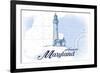 Annapolis, Maryland - Lighthouse - Blue - Coastal Icon-Lantern Press-Framed Art Print