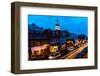 ANNAPOLIS MARYLAND - Maryland State Capitol is seen at dusk above Main Street Annapolis, Maryland-null-Framed Photographic Print