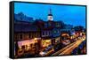 ANNAPOLIS MARYLAND - Maryland State Capitol is seen at dusk above Main Street Annapolis, Maryland-null-Framed Stretched Canvas
