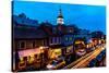 ANNAPOLIS MARYLAND - Maryland State Capitol is seen at dusk above Main Street Annapolis, Maryland-null-Stretched Canvas