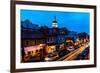 ANNAPOLIS MARYLAND - Maryland State Capitol is seen at dusk above Main Street Annapolis, Maryland-null-Framed Photographic Print