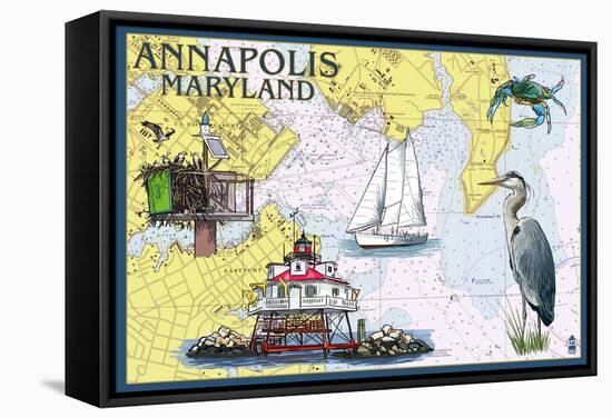 Annapolis, Maryland - Nautical Chart-Lantern Press-Framed Stretched Canvas