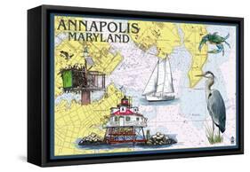 Annapolis, Maryland - Nautical Chart-Lantern Press-Framed Stretched Canvas