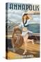 Annapolis, Maryland - Pinup Girl Sailing-Lantern Press-Stretched Canvas