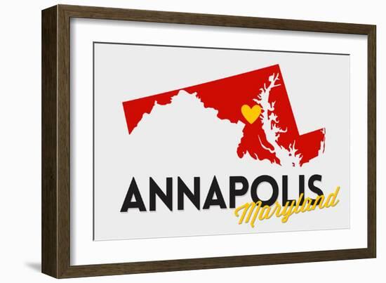 Annapolis, Maryland - Red and Black - State Outline and Heart-Lantern Press-Framed Art Print