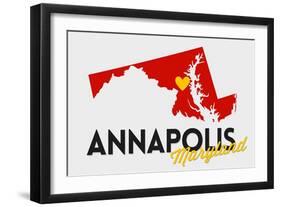 Annapolis, Maryland - Red and Black - State Outline and Heart-Lantern Press-Framed Art Print