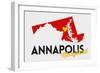 Annapolis, Maryland - Red and Black - State Outline and Heart-Lantern Press-Framed Art Print