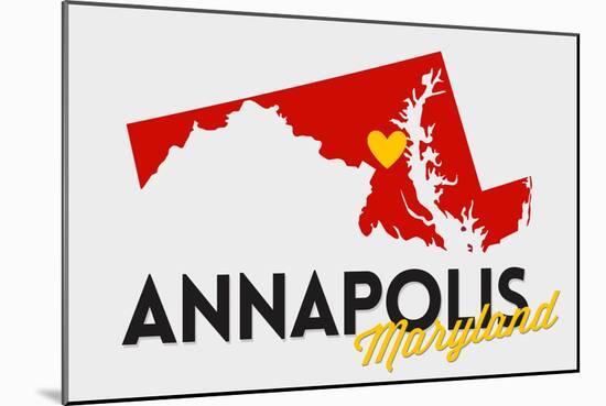 Annapolis, Maryland - Red and Black - State Outline and Heart-Lantern Press-Mounted Art Print