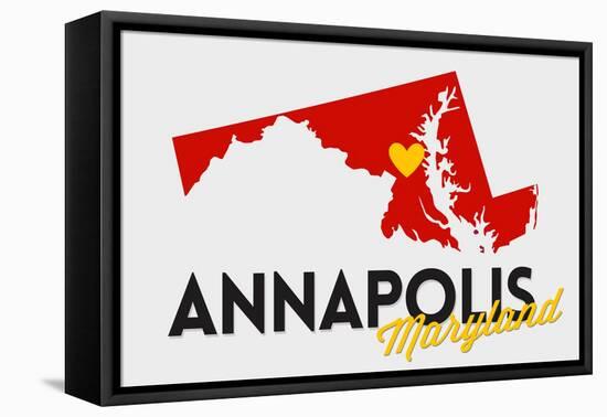 Annapolis, Maryland - Red and Black - State Outline and Heart-Lantern Press-Framed Stretched Canvas