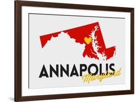 Annapolis, Maryland - Red and Black - State Outline and Heart-Lantern Press-Framed Art Print