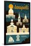 Annapolis, Maryland - Retro Skyline-Lantern Press-Framed Art Print