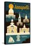 Annapolis, Maryland - Retro Skyline-Lantern Press-Framed Stretched Canvas