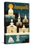 Annapolis, Maryland - Retro Skyline-Lantern Press-Stretched Canvas