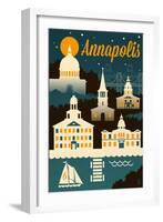 Annapolis, Maryland - Retro Skyline-Lantern Press-Framed Art Print