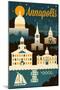 Annapolis, Maryland - Retro Skyline-Lantern Press-Mounted Art Print