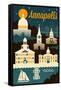 Annapolis, Maryland - Retro Skyline-Lantern Press-Framed Stretched Canvas