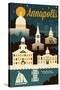 Annapolis, Maryland - Retro Skyline-Lantern Press-Stretched Canvas