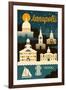 Annapolis, Maryland - Retro Skyline-Lantern Press-Framed Art Print