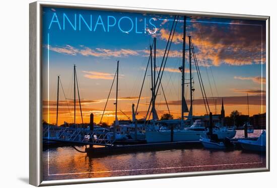 Annapolis, Maryland - Sailboats at Sunset-Lantern Press-Framed Art Print