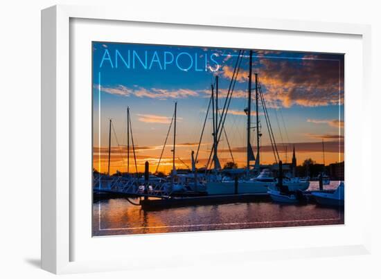 Annapolis, Maryland - Sailboats at Sunset-Lantern Press-Framed Art Print