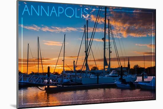 Annapolis, Maryland - Sailboats at Sunset-Lantern Press-Mounted Art Print