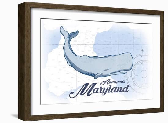 Annapolis, Maryland - Whale - Blue - Coastal Icon-Lantern Press-Framed Art Print