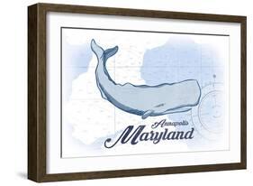 Annapolis, Maryland - Whale - Blue - Coastal Icon-Lantern Press-Framed Art Print