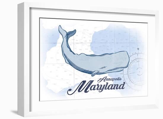 Annapolis, Maryland - Whale - Blue - Coastal Icon-Lantern Press-Framed Art Print