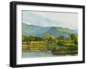 Annapurna Himal, Machapuchare and Phewa Tal Seen from Pokhara, Gandaki Zone, Western Region, Nepal-Jochen Schlenker-Framed Premium Photographic Print