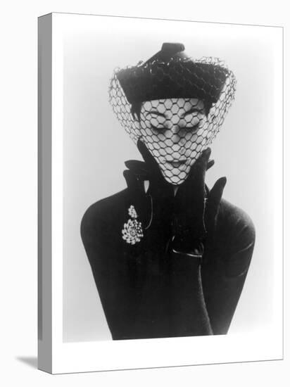 Anne Gunning in an Erik felt and Velvet Mandarin Hat with Veil, 1950-John French-Stretched Canvas