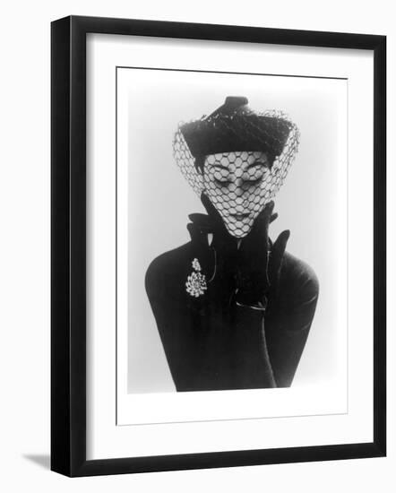 Anne Gunning in an Erik felt and Velvet Mandarin Hat with Veil, 1950-John French-Framed Giclee Print