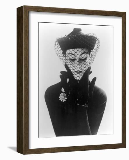 Anne Gunning in an Erik felt and Velvet Mandarin Hat with Veil, 1950-John French-Framed Giclee Print