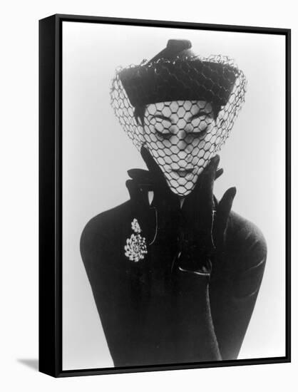 Anne Gunning in an Erik felt and Velvet Mandarin Hat with Veil, 1950-John French-Framed Stretched Canvas