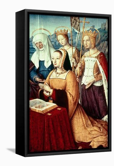 Anne of Brittany with St. Anne, St. Ursula and St. Helen-Jean Bourdichon-Framed Stretched Canvas