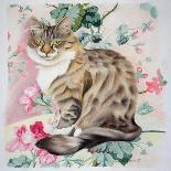 Kitten and Hollyhocks-Anne Robinson-Giclee Print