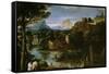 Annibale Carracci (Attribution) / 'Landscape with Bathers', Late 16th century - Early 17th centu...-ANNIBALE CARRACCI-Framed Stretched Canvas