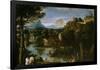 Annibale Carracci (Attribution) / 'Landscape with Bathers', Late 16th century - Early 17th centu...-ANNIBALE CARRACCI-Framed Poster