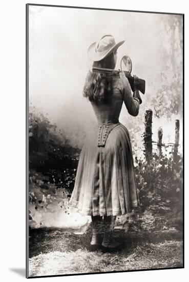 Annie Oakley Shooting over Shoulder-null-Mounted Photographic Print