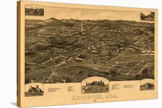 Anniston, Alabama - Panoramic Map-Lantern Press-Stretched Canvas