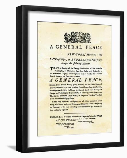 Announcement of Peace Treaty Ending the Revolutionary War, Printed in New York City, March 25, 1783-null-Framed Giclee Print