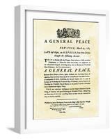 Announcement of Peace Treaty Ending the Revolutionary War, Printed in New York City, March 25, 1783-null-Framed Giclee Print