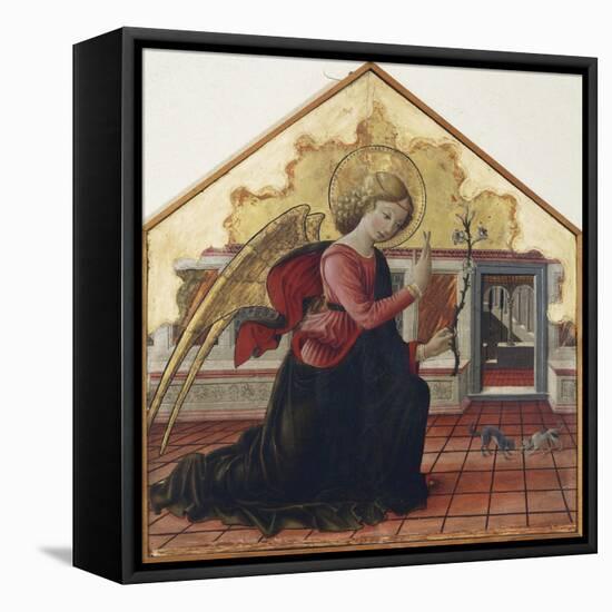 Announcing Angel, Left Panel of the Annunciation, 1467-1468-Bartolomeo Caporali-Framed Stretched Canvas