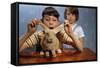 Annoying Brother Playing with His Sister's Pet Rabbit-William P. Gottlieb-Framed Stretched Canvas
