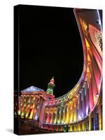 Annual Holiday Light Display Illuminates the Denver County Building, Seen Through a Fisheye Lens-null-Stretched Canvas