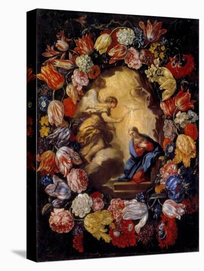 Annunciation in a Floral Wreath-Carlo Maratti-Stretched Canvas